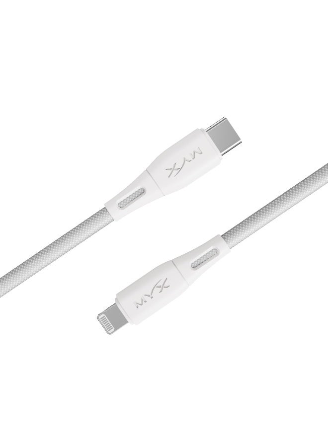 MYX Turbo USB C-to-Lightning Cable | 27W Fast Charging & Data | 1.2M Braided Nylon